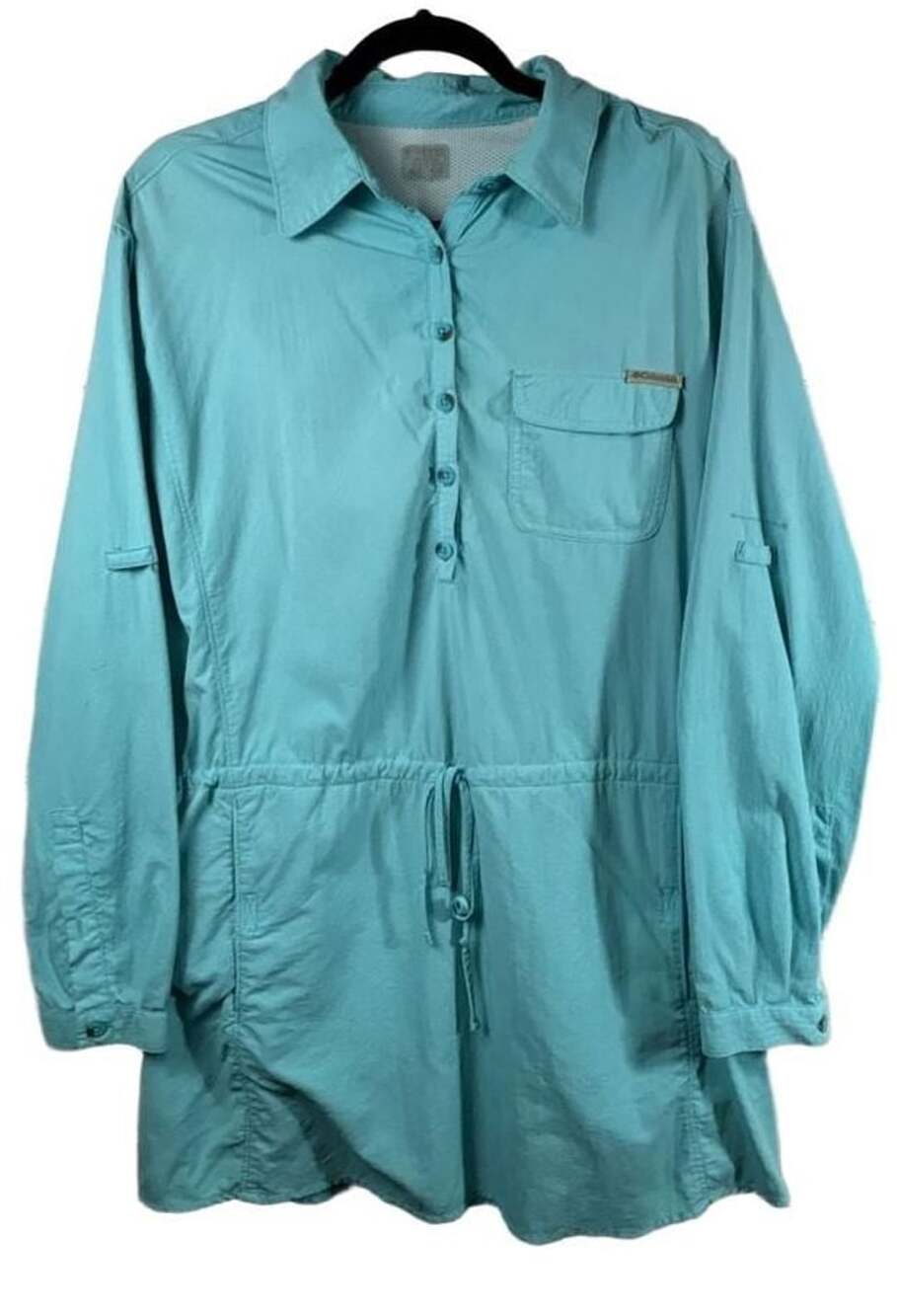 Columbia PFG Fishing Tunic Size Small Teal Omni-Shade Cinch Waist